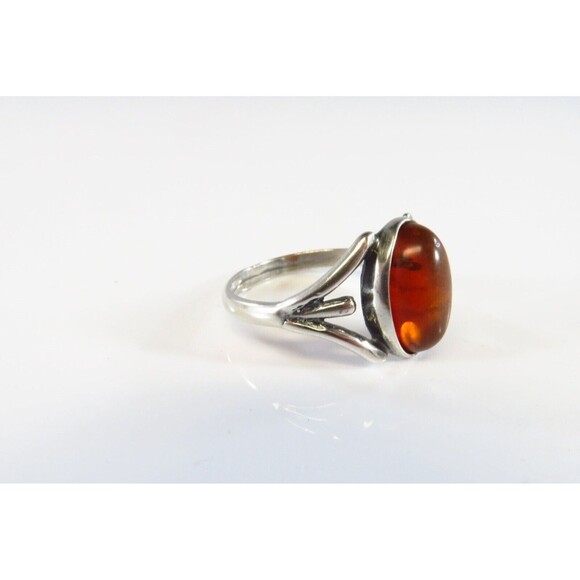 Oval Orange Amber Split Shank Sterling Silver Ring Size 7.25 - Picture 3 of 6